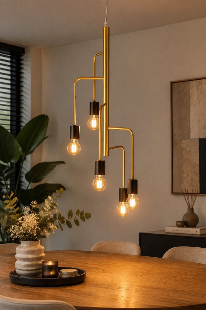 Retro Design Hanglamp Goud/zwart – 5 lichtpunten – 54 cm, Info@chericoni.com, Chericoni Lighting, Nieuw, Bronsstraat 33