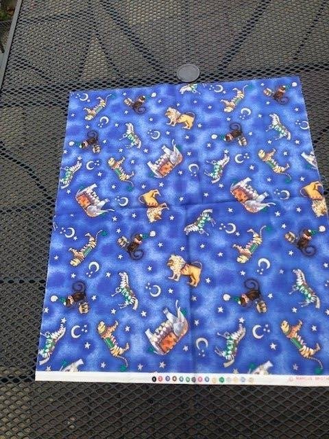 quilt/quiltstoffen 1 lap vrolijke dieren op blauw 0,5mx1,1m, Hobby en Vrije tijd, Stoffen en Lappen, Blauw, Nieuw, Ophalen of Verzenden