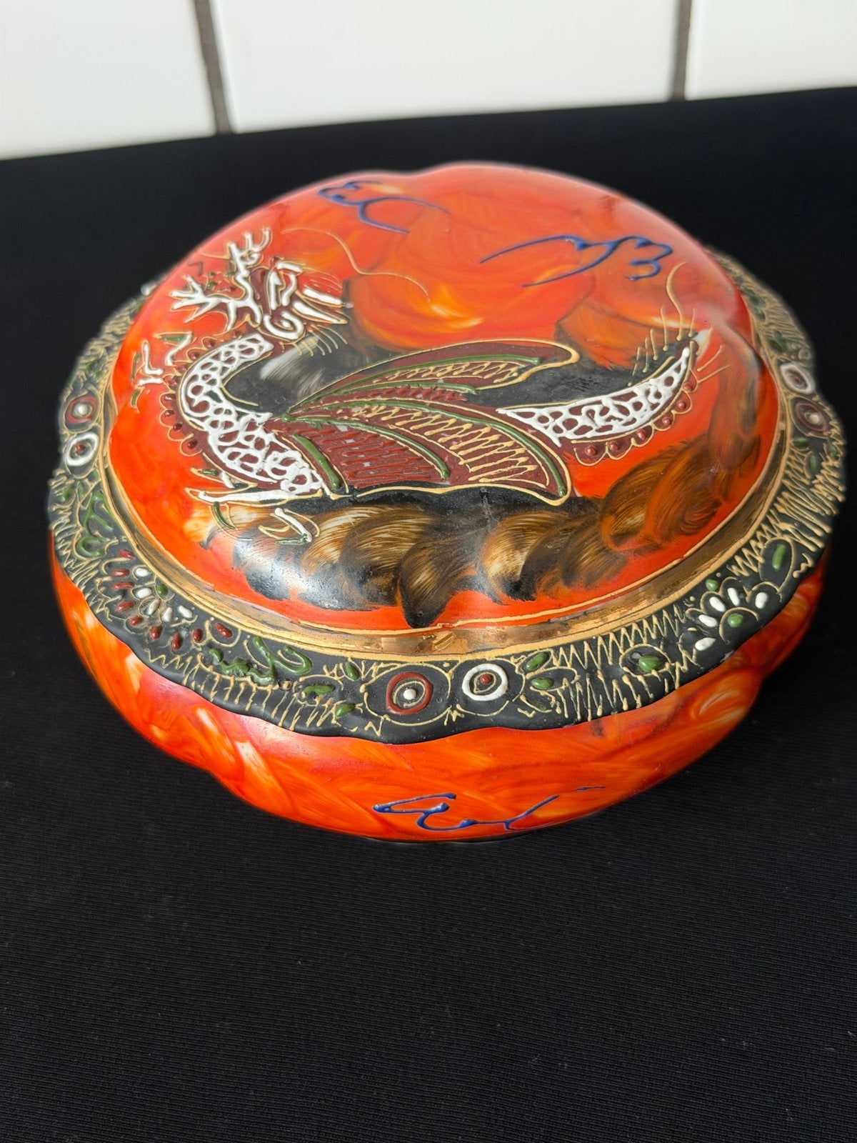 Antieke Japanse porseleinen doos met draken decor (1920-1940, Ophalen of Verzenden
