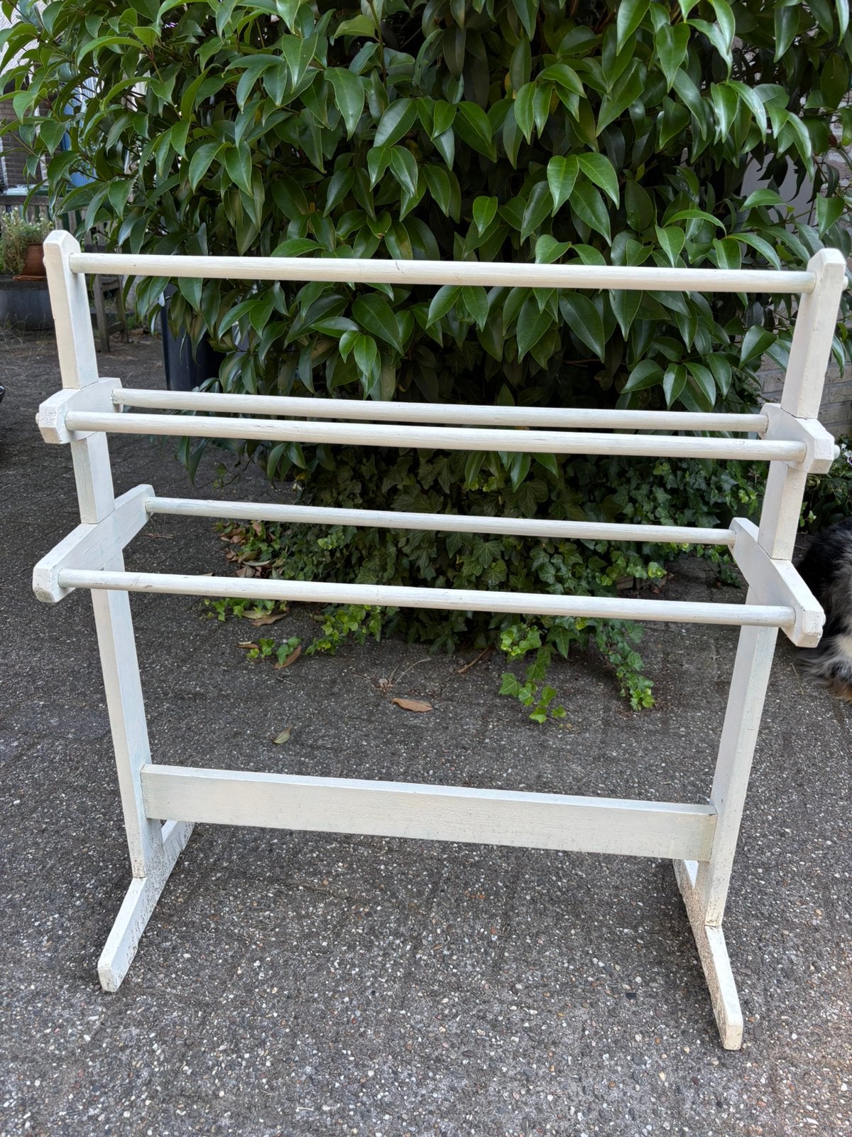 Brocante antiek landelijk houten droogrek handdoeken rek wit, Ophalen, Zo goed als nieuw, Wasrek