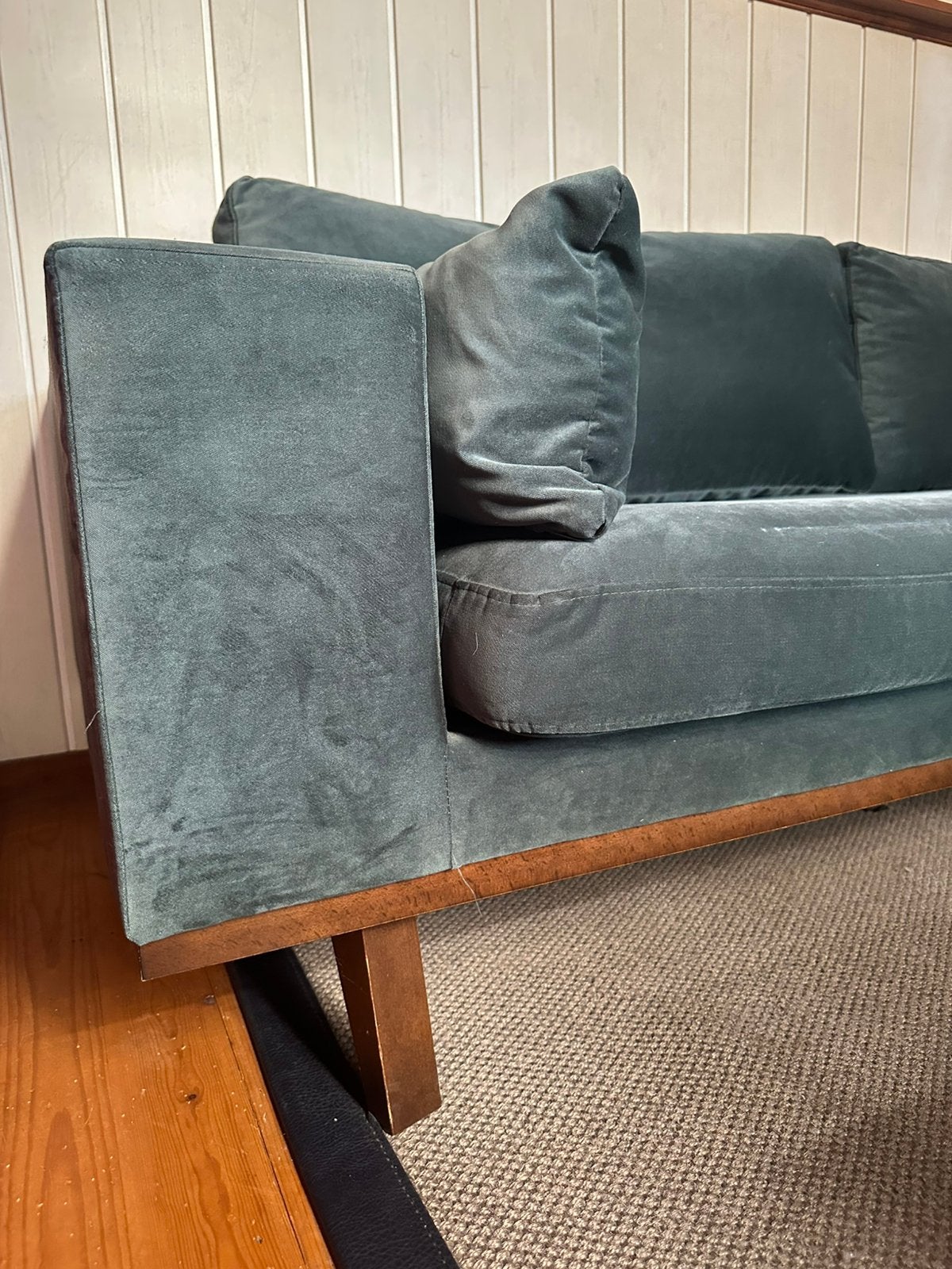 Velvet groene 3 persoons bank, Ophalen, Gebruikt, Driepersoons, 75 tot 100 cm