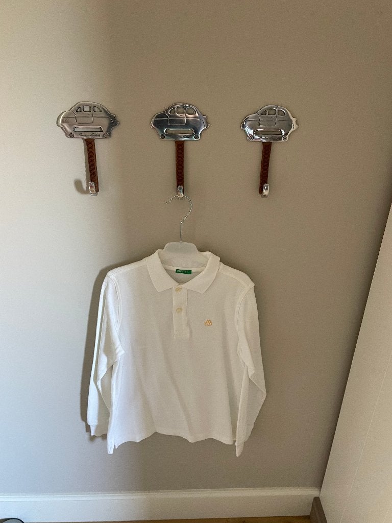 Polo wit lange mouw maat 128 Benetton, Ophalen, Zo goed als nieuw, Shirt of Longsleeve, Jongen