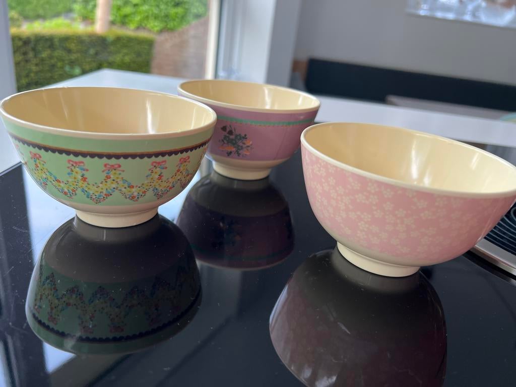 Set van 3 vrolijke Rice met patroon, Overige materialen, Ophalen of Verzenden, Zo goed als nieuw, Kom(men)