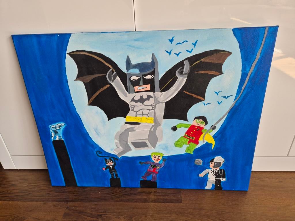 Handgeschilderd Lego Batman schilderij - Uniek kunstwerk, Antiek en Kunst, Ophalen of Verzenden