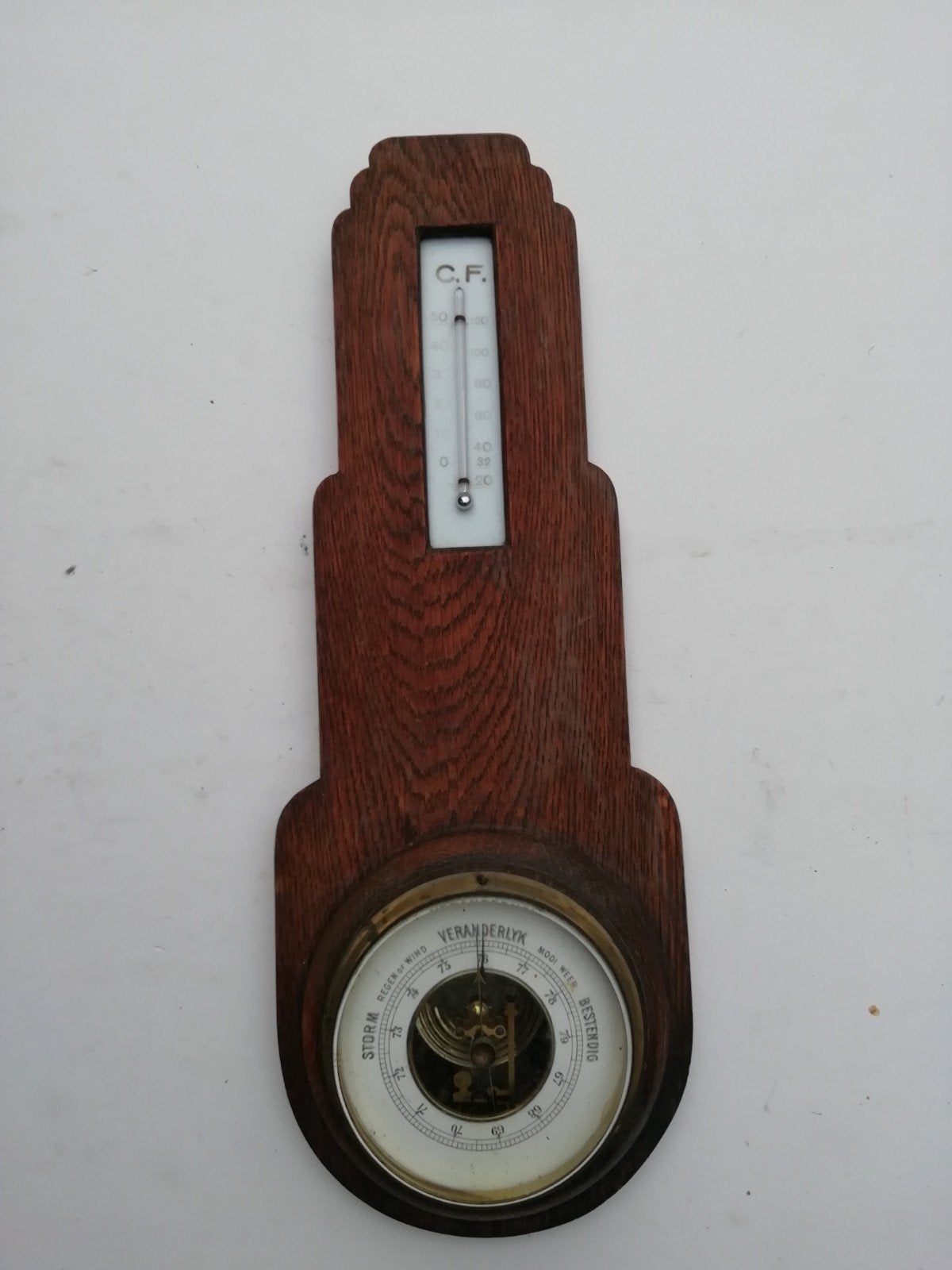 Antieke Barometer en Thermometer - Hout, Ophalen of Verzenden, Gebruikt, Weerstation
