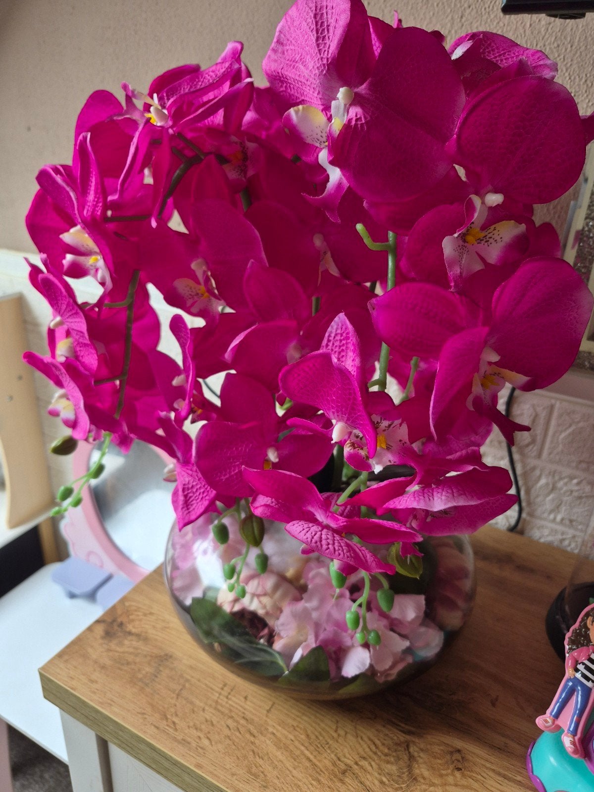 Prachtige kunstbloemen: roze orchideeën en magnolia's, Binnen, Roze, Textiel, Zo goed als nieuw