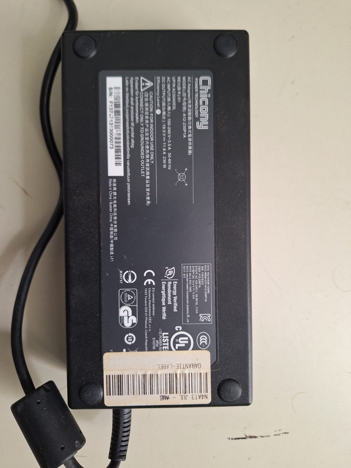 Chicony AC Adapter 19.5V 11.8A 230W (A12-230P1A), Ophalen of Verzenden, Gebruikt, Chicony