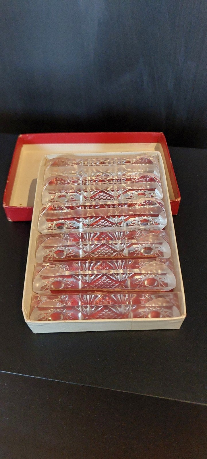 Prachtige Vintage Messenleggers Kristal – Steinachhütte (6x), Antiek en Kunst, Ophalen of Verzenden