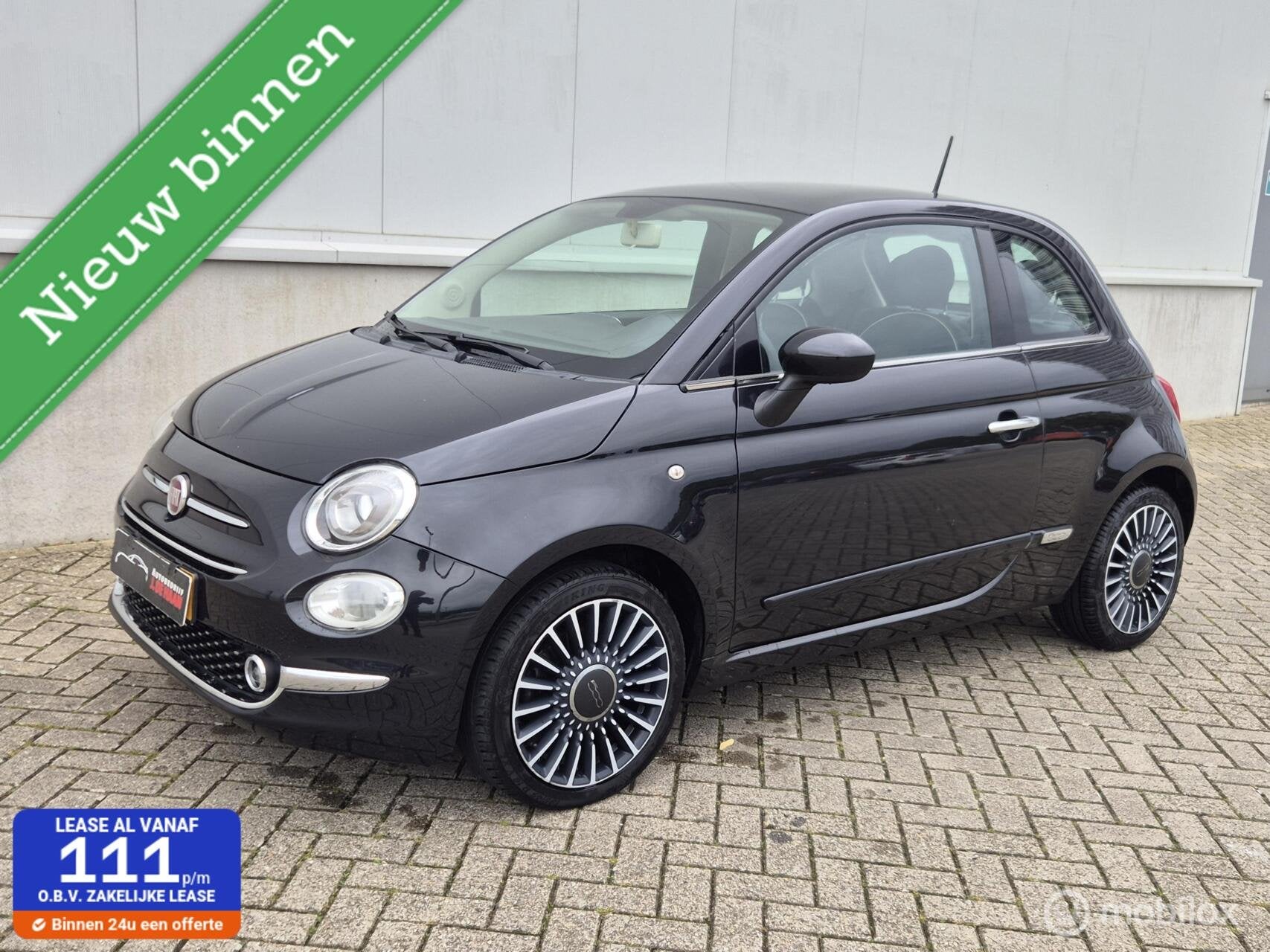 Fiat 500 1.2 Lounge Panoramadak Climate-control 16 inch, Auto's, Gebruikt, 4 cilinders, 840 kg, Zwart