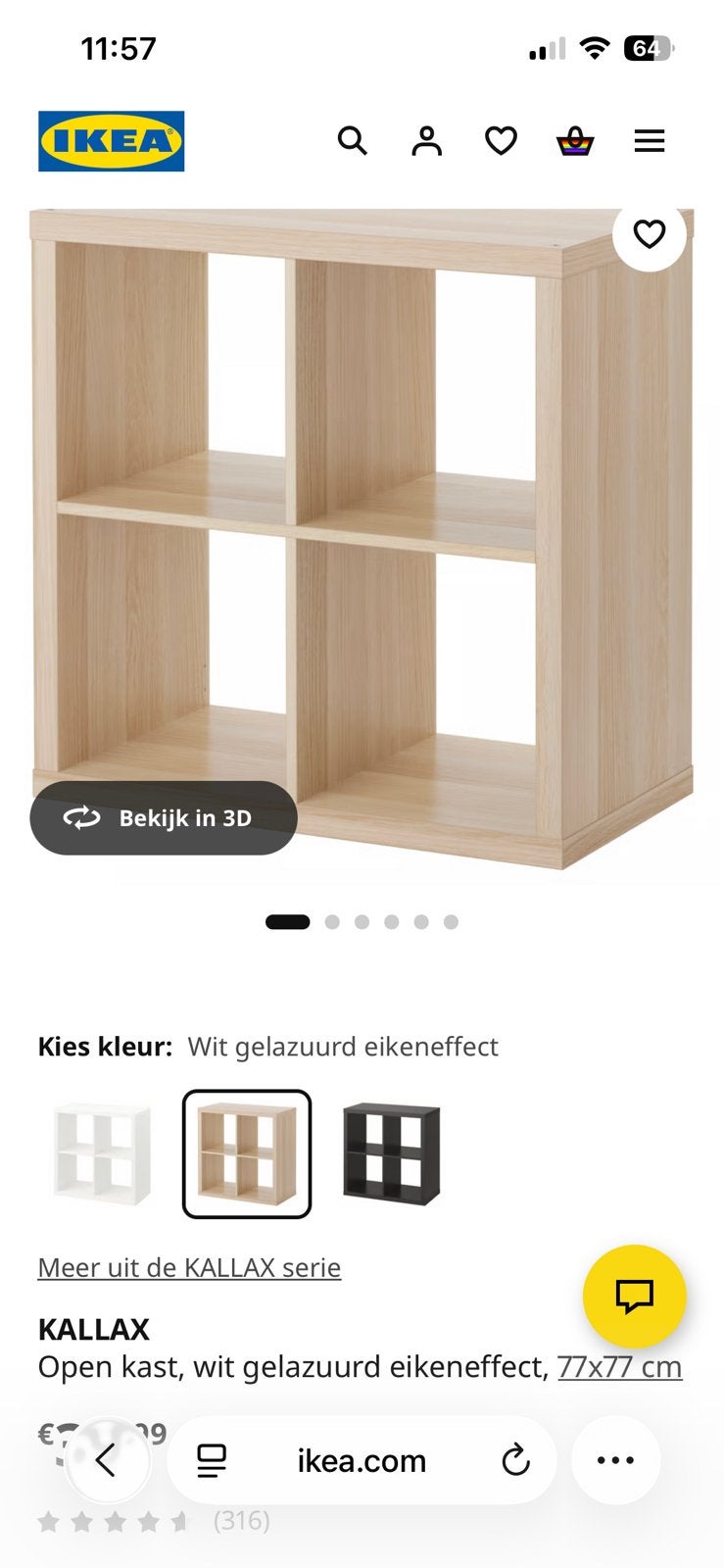 Kallax ikea kast, Ophalen, Gebruikt, 50 tot 100 cm, Minder dan 100 cm