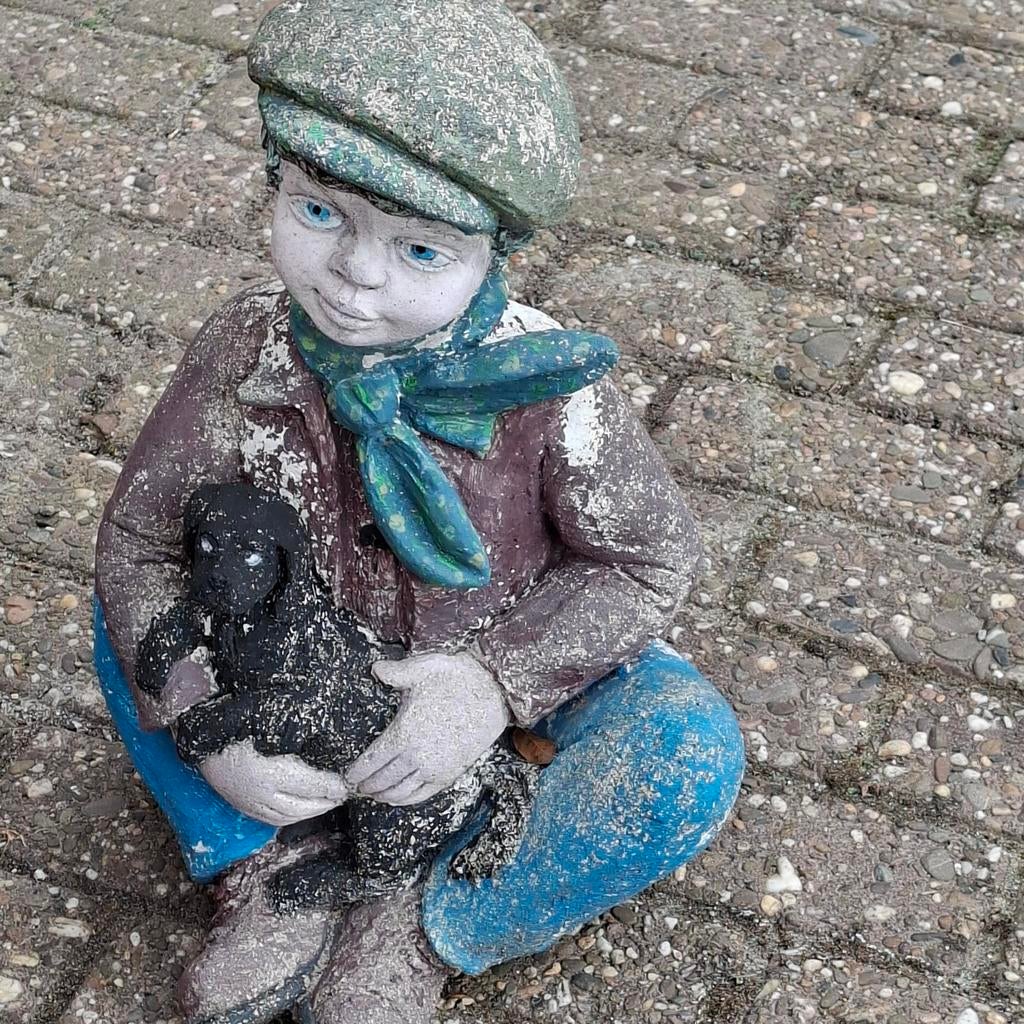 Jongen met Hondje, Tuin en Terras, Tuinbeelden, Ophalen of Verzenden