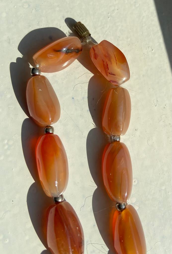 Vintage ketting Carneool kralen groot. Lange ketting, Sieraden, Tassen en Uiterlijk, Antieke sieraden, Ophalen, Overige materialen