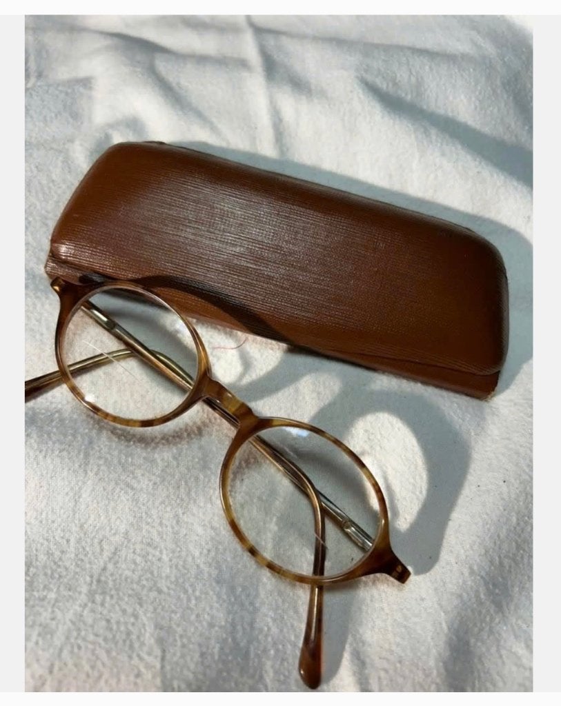 Vintage brillenkoker met bril, ook leesgedeelte erin, Overige merken, Gebruikt, Overige kleuren, Ophalen of Verzenden
