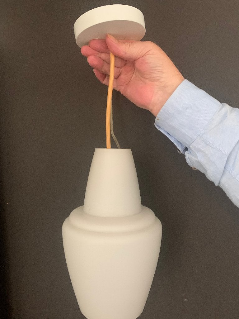 Mid-century witglazen opaal hanglamp jaren 50, Ophalen, Gebruikt, Design, E27 (groot)