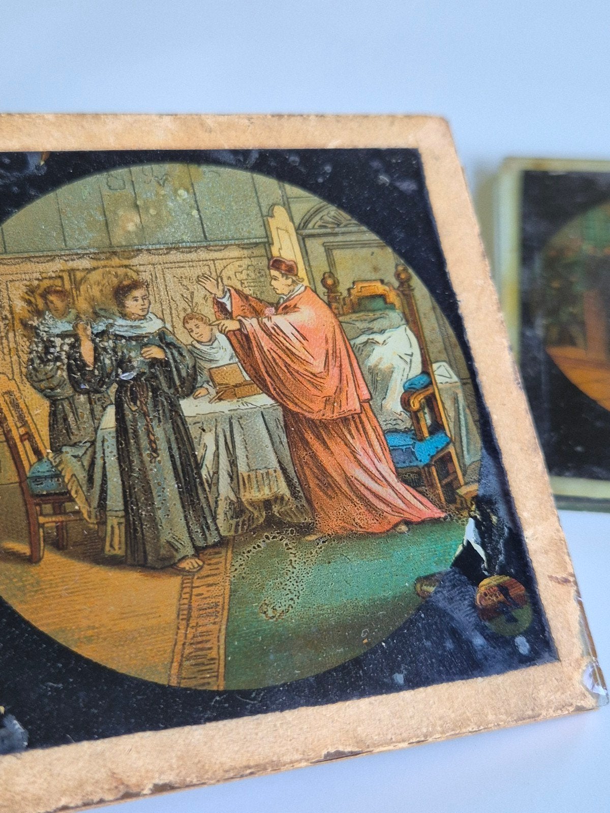 Antieke toverlantaarnplaatjes, religieuze voorstellingen, Antiek en Kunst, Ophalen of Verzenden