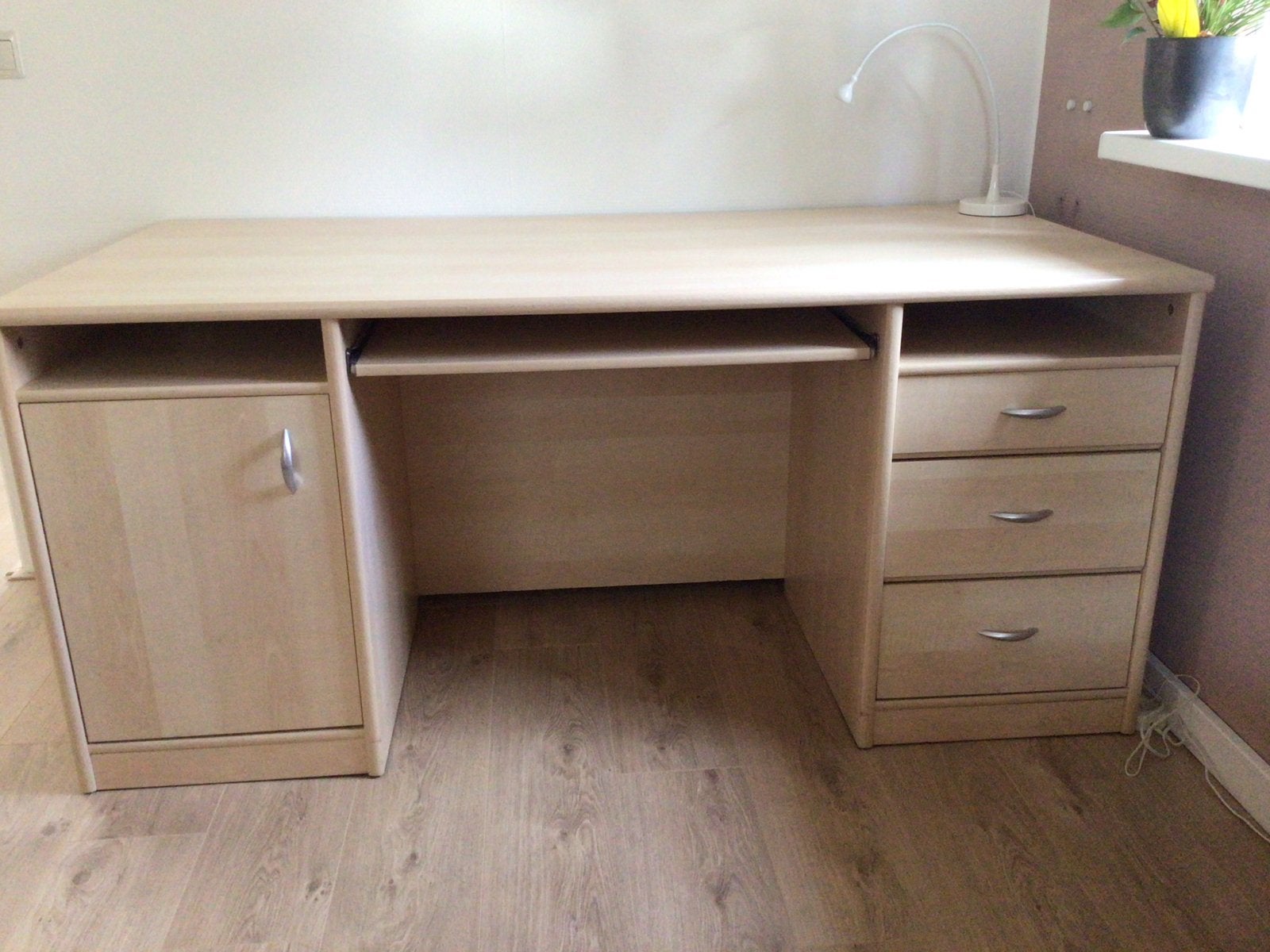 Ruim bureau met lades en kast - Licht Berken, Huis en Inrichting, Ophalen, Gebruikt, Scandinavisch, Met lades