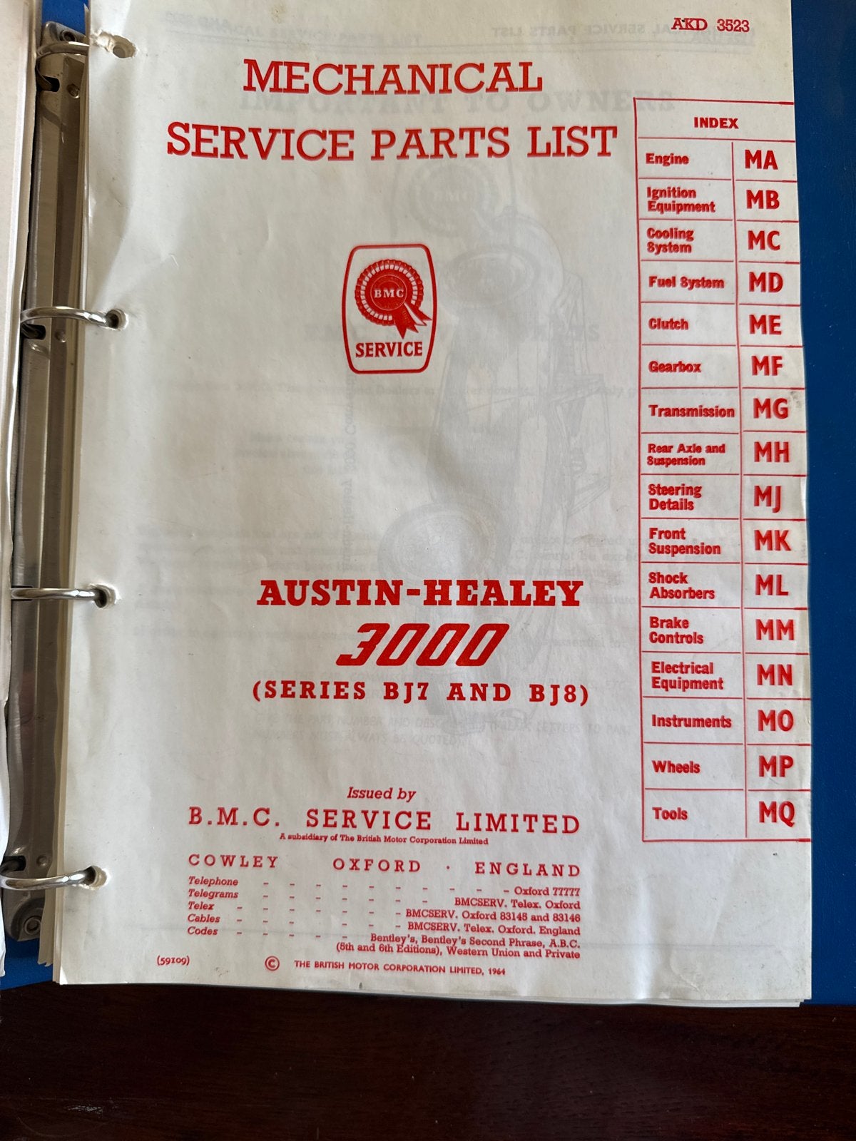 Austin-Healey 3000 Service Parts List (AKD 3523), Ophalen of Verzenden, Gelezen, Overige merken