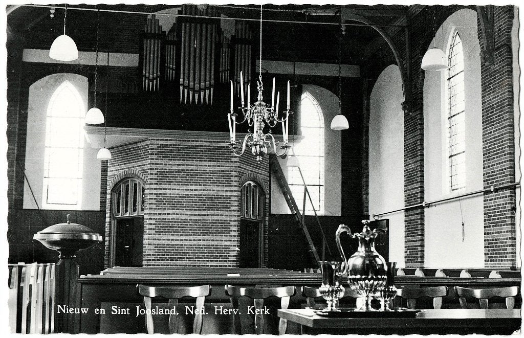Nieuw en st.joosland z, interieur ned.herv. Kerk gelopen, Verzenden, 1940 tot 1960, Gelopen, Zeeland