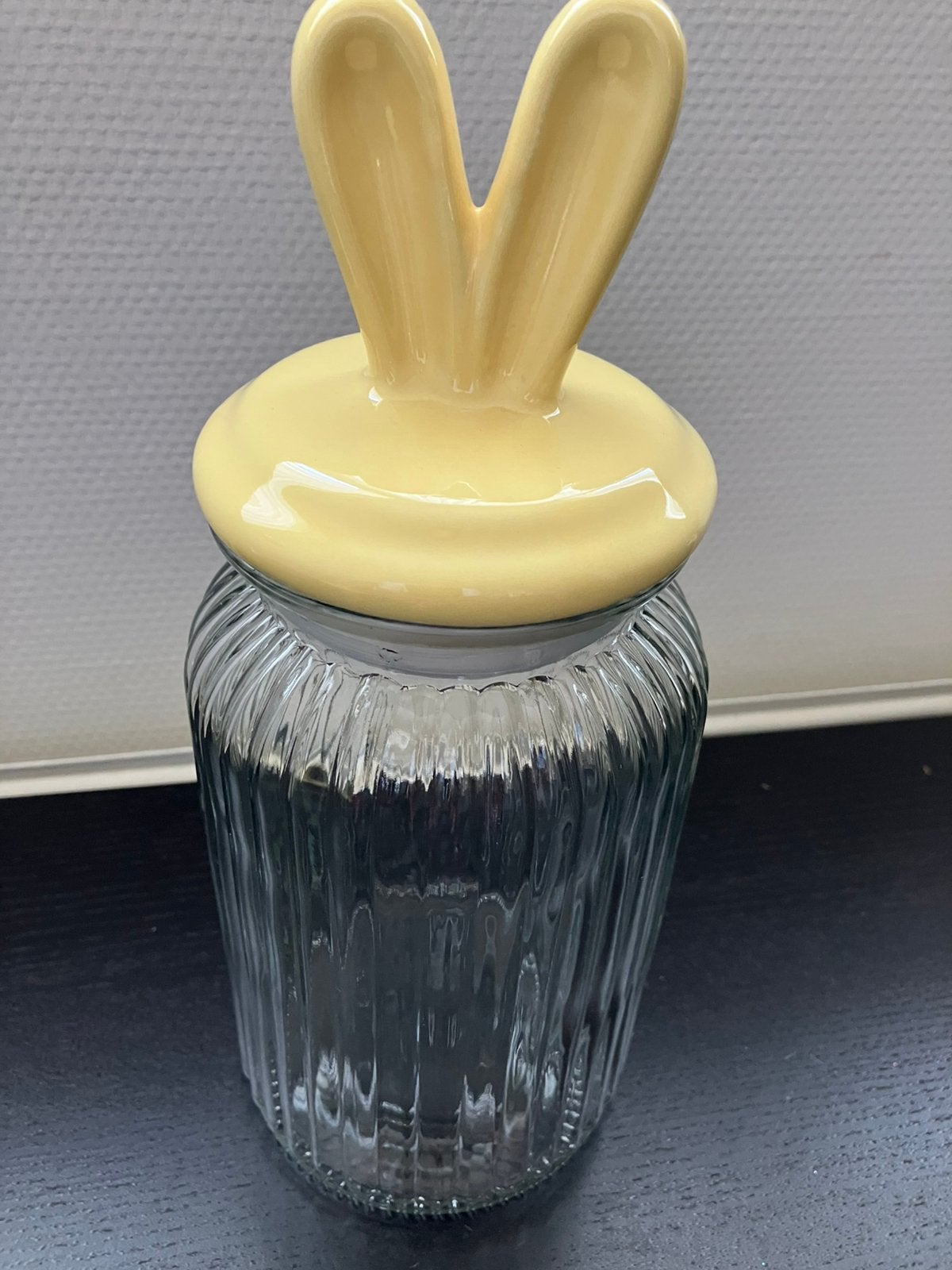 Grote glazen voorraadpot met konijnen oren/Pasen, Glas of Glazen, Ophalen of Verzenden, Overige stijlen, Glas