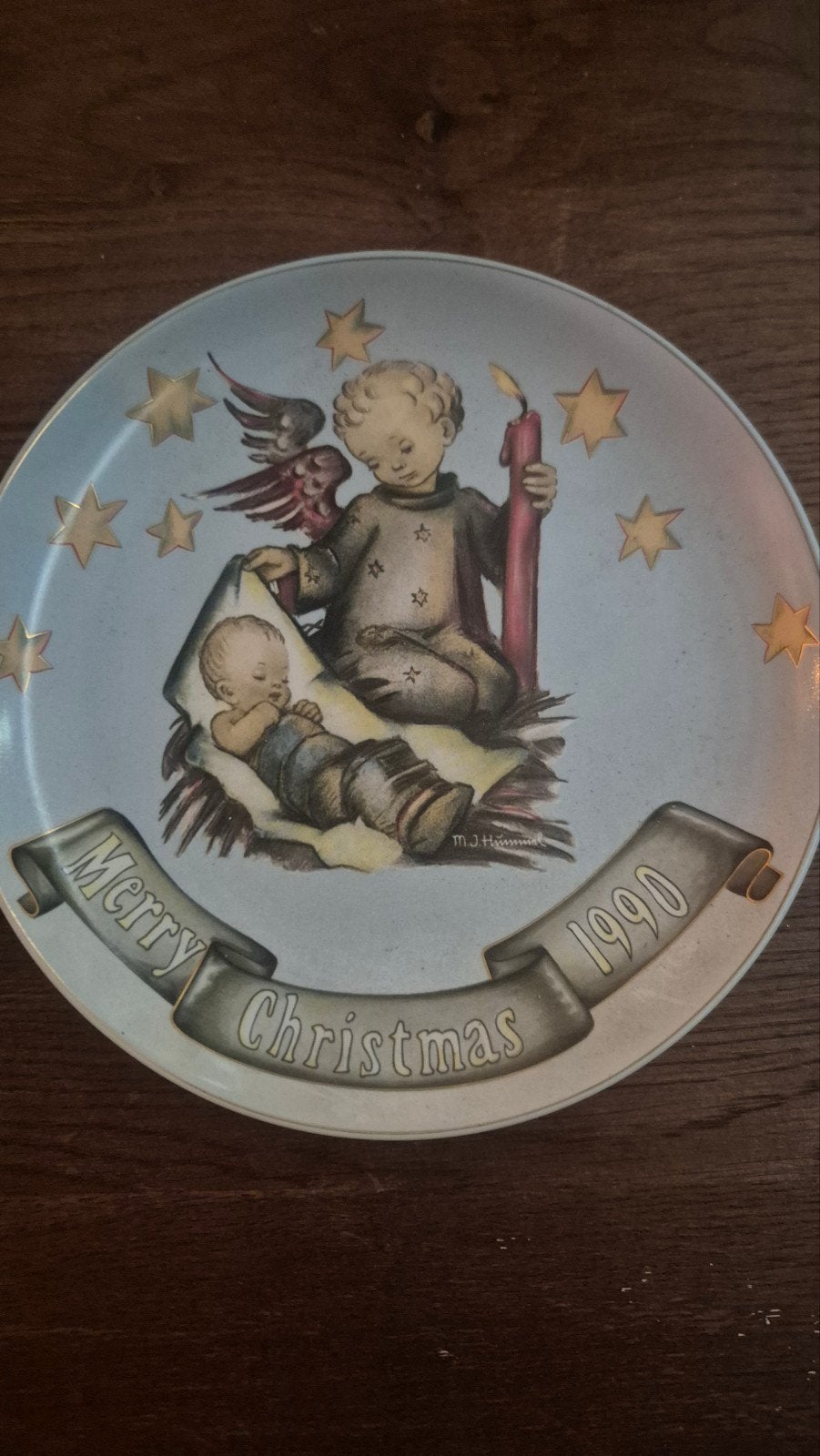 M.J. Hummel Kerstbord 1990 - Tender Watch Porselein, Antiek en Kunst, Antiek | Porselein, Ophalen of Verzenden