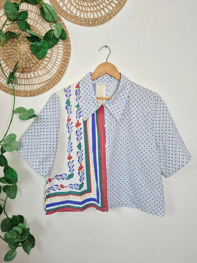 Handmade upcycled blouse van vintage tafelkleden L/XL, Mint Upcycling, Ophalen of Verzenden, Zo goed als nieuw, Maat 46/48 (XL) of groter