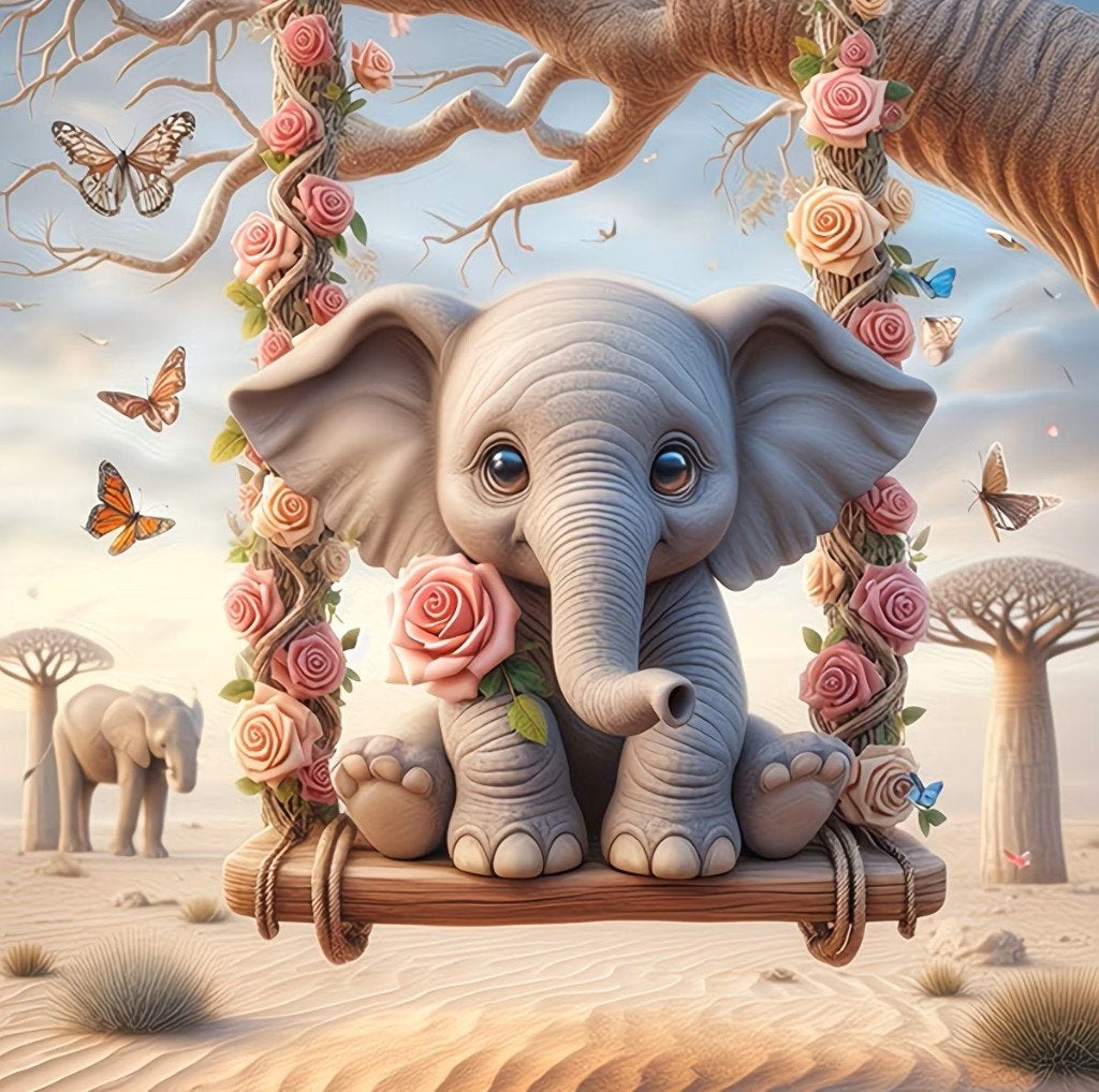 20x20cm Diamond Painting olifant vlinders (rond) nr 515, Verzenden, Nieuw, Overige materialen, Overige merken