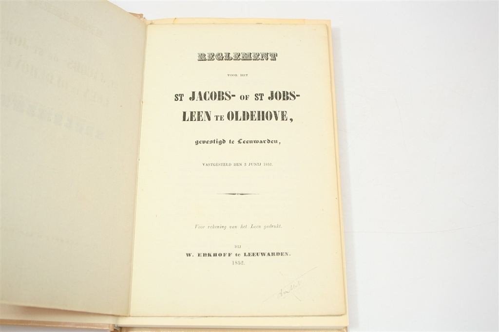 St. Jacobsleen Oldehove — Reglement 1852 Zeldzaam Leeuwarden, Boeken, Ophalen of Verzenden, Gelezen