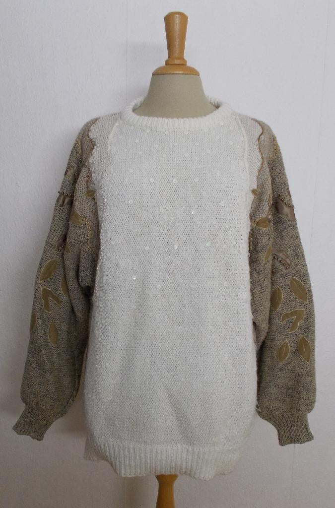 Mooie bewerkte vintage trui! L/XL, Kleding | Dames, Truien en Vesten, Verzenden, Zo goed als nieuw, Maat 42/44 (L), Bruin