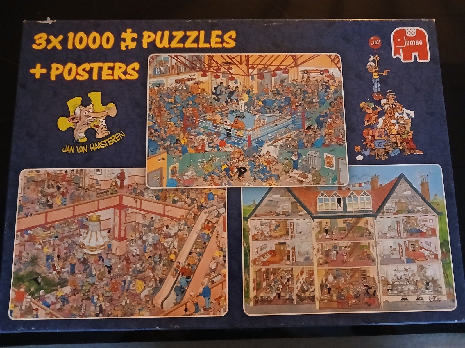 Jan van Haasteren 3x1000 stukjes puzzels + posters, Ophalen of Verzenden, 500 t/m 1500 stukjes, Zo goed als nieuw, Legpuzzel