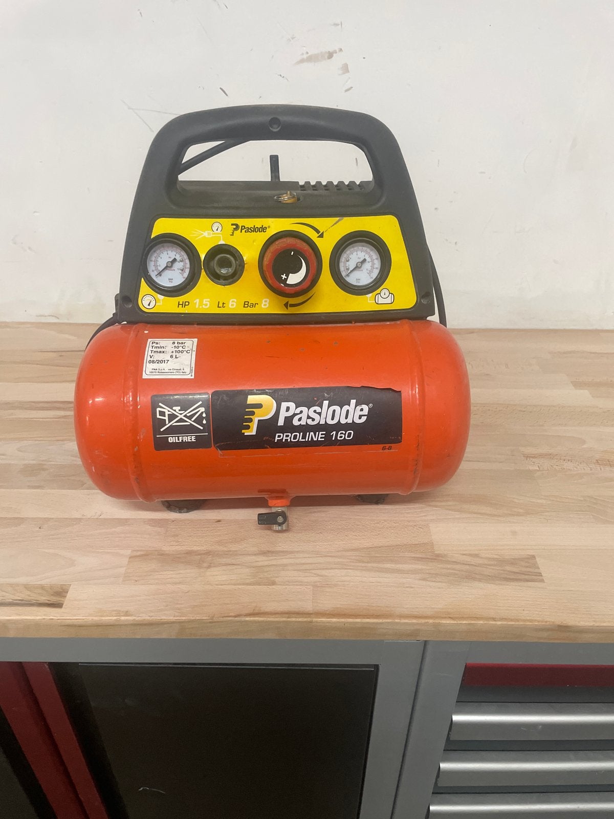 Paslode Proline 160 Compressor - Olievrij en Compact, Gebruikt, 6 tot 10 bar, Ophalen of Verzenden, Minder dan 200 liter/min