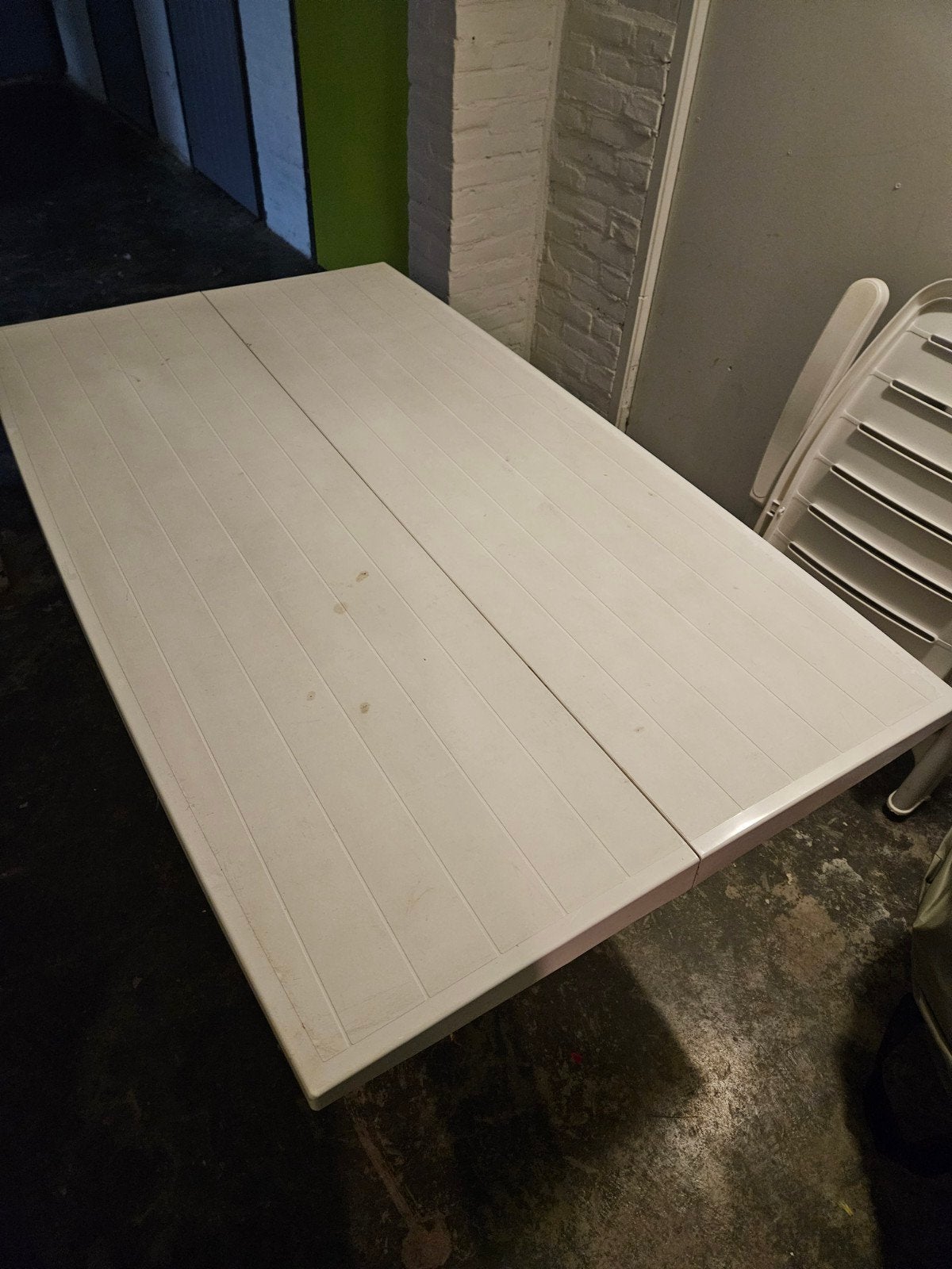 Witte kunststof tuintafel inkapbaar, Ophalen, Gebruikt, Rechthoekig, Kunststof
