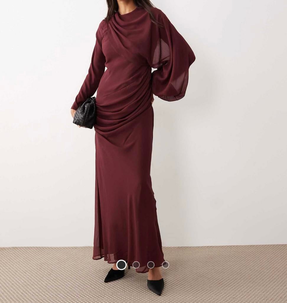 ASOS jurk met gedrapeerde voorkant en blousonmouwen, Kleding | Dames, Galajurk, Maat 46/48 (XL) of groter, Nieuw, Ophalen of Verzenden