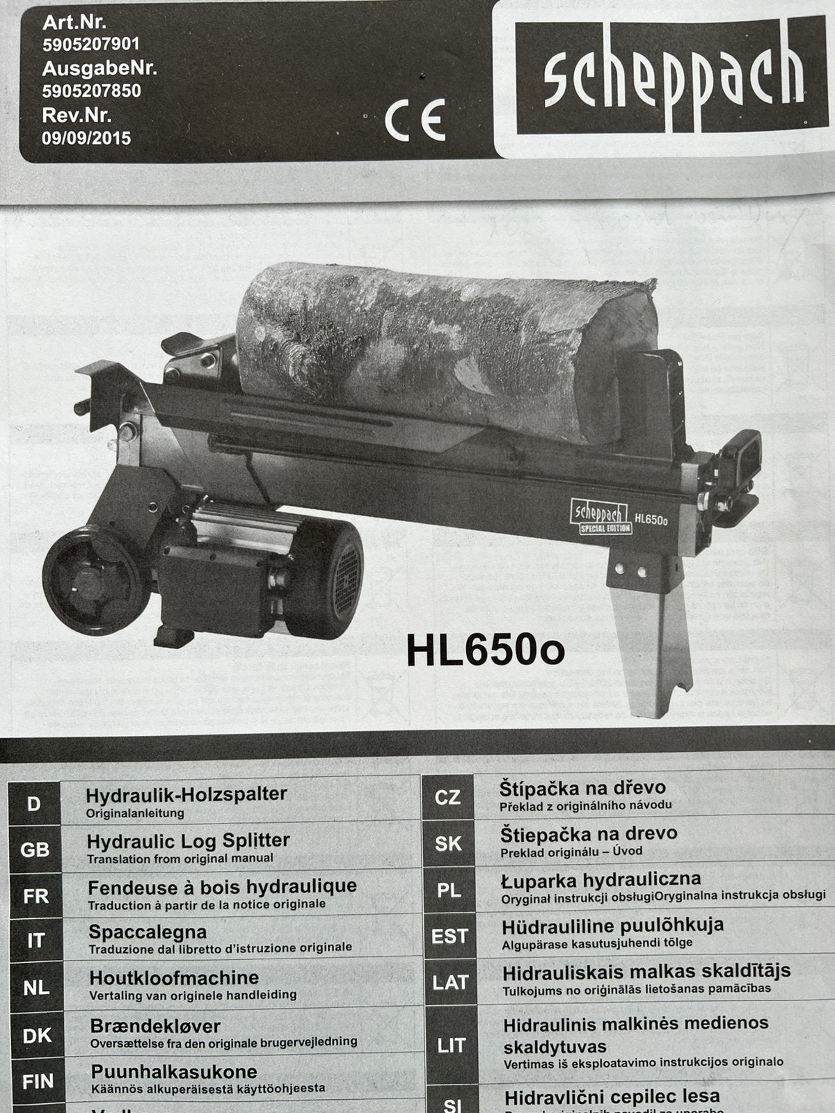 Houtkloofmachine Scheppach HL650, Ophalen of Verzenden, Gebruikt