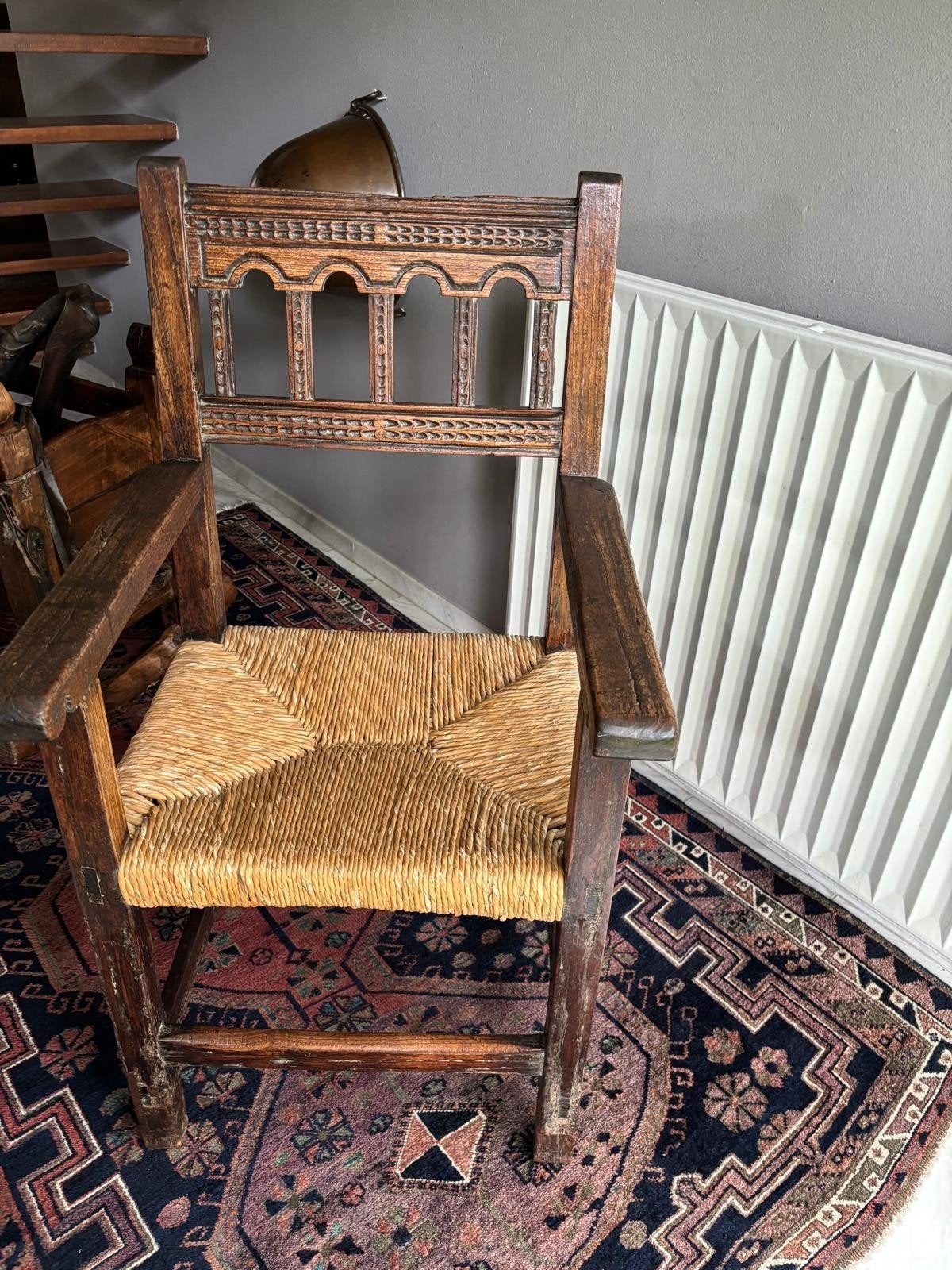Antieke Spaanse stoel/fauteuil met rieten zitting, Ophalen