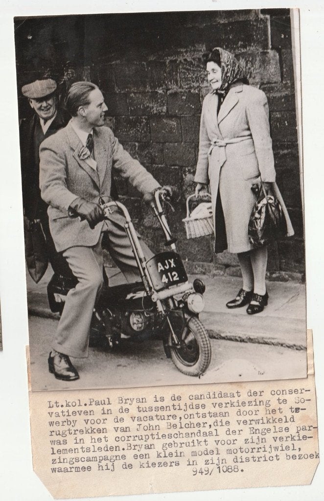 Paul Bryan op mini motor verkiezingen Engeland persfoto, Gebruikt, Verzenden, Foto, Buitenland