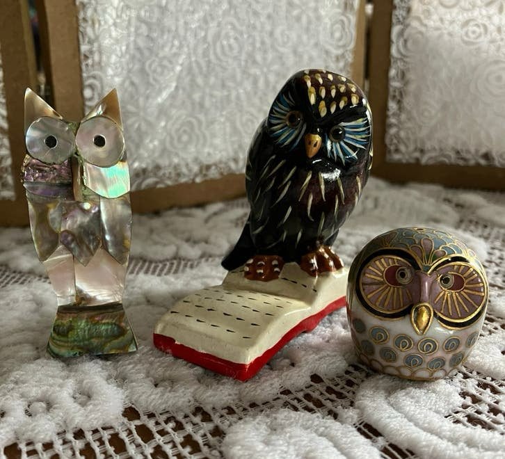 Drie kleine uiltjes ( alleen parelmoer uiltje is er nog ❗️, Ophalen of Verzenden, Zo goed als nieuw, Beeldje of Figuurtje