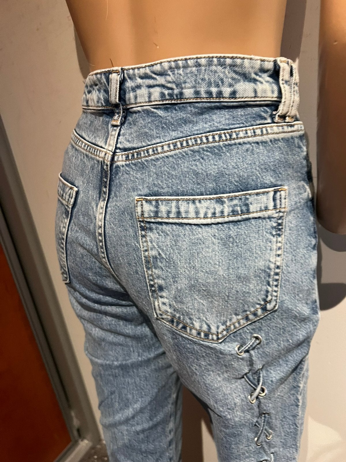 ZARA spijkerbroek met veter maat s zgan, F, Fr, Blauw, R