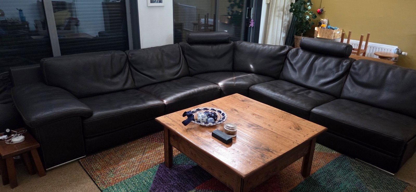 Hoekbank bruin leer, gratis, Ophalen, Gebruikt, Leer
