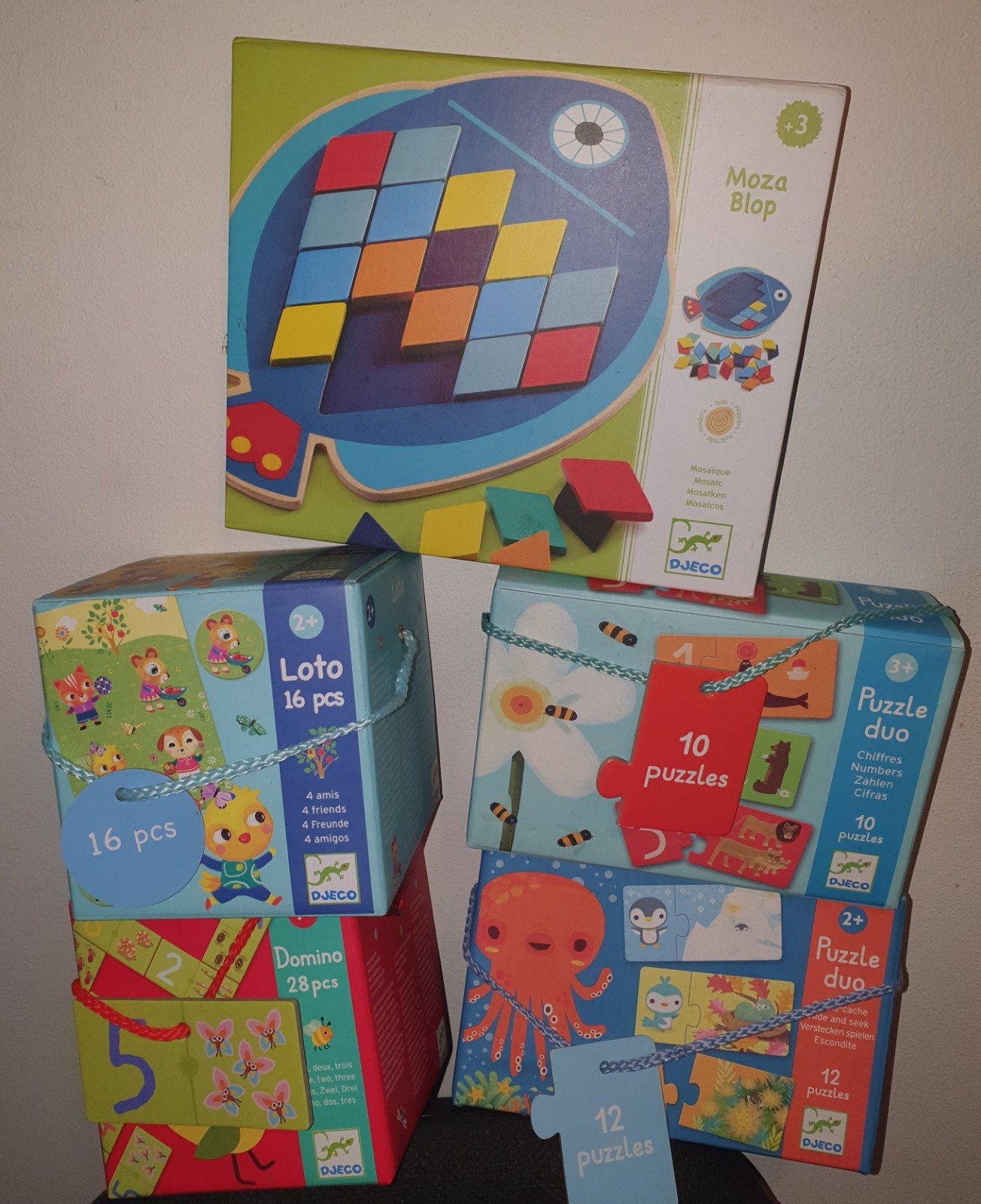 DJECO puzzels puzzle 4x + Moza Blop mozaïek, Ophalen of Verzenden, Zo goed als nieuw, Puzzelen