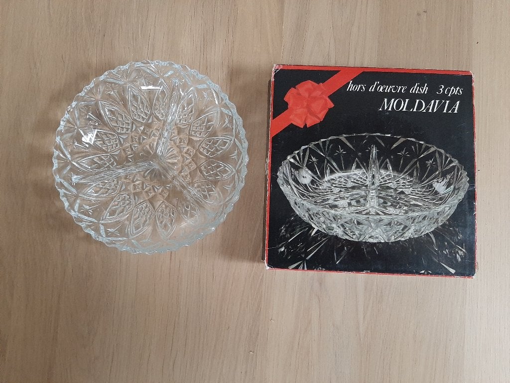 Vintage Franse glazen drie-vaks schaal uit de jaren 80, Ophalen of Verzenden