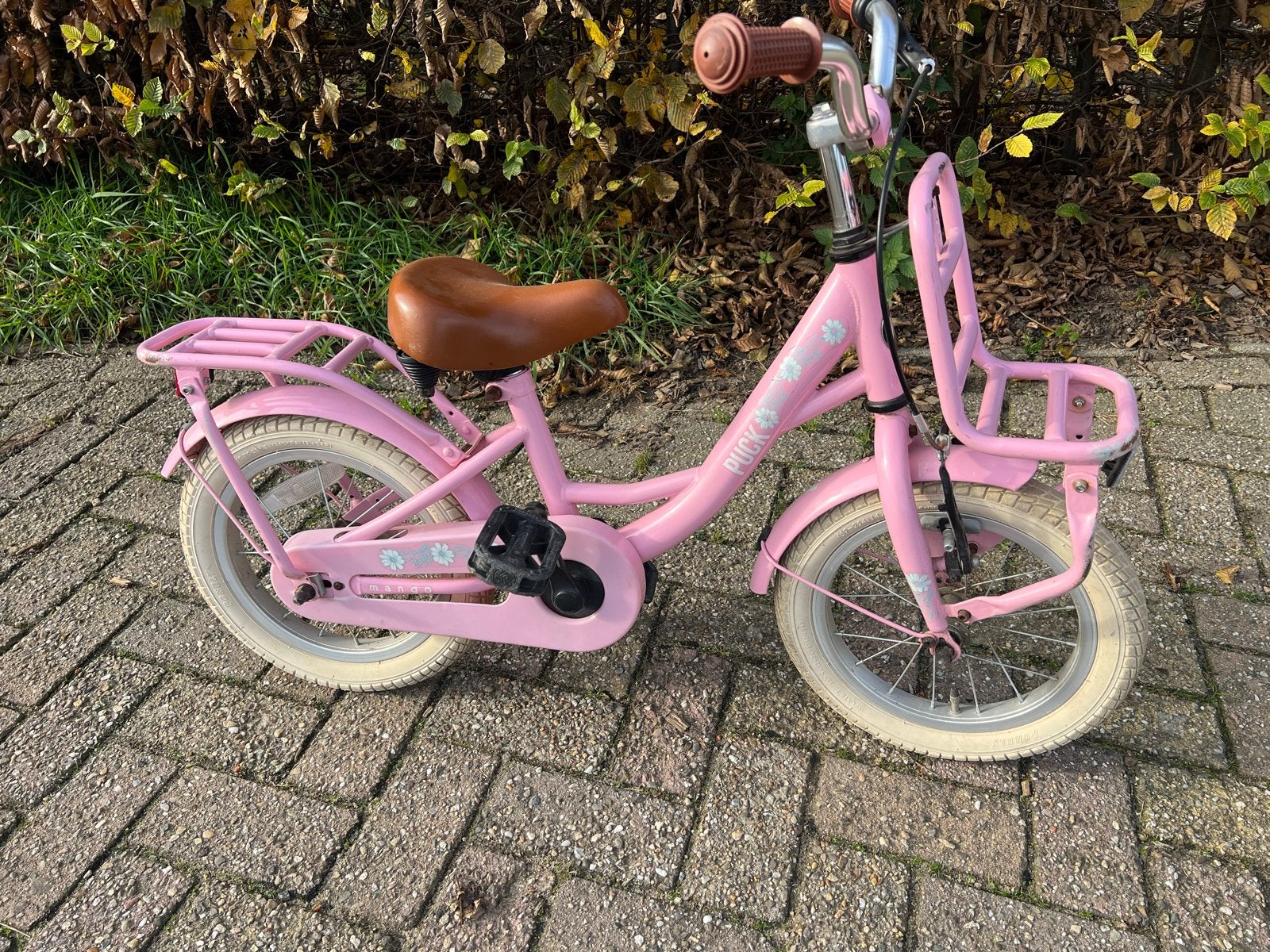 Puck Nogan roze meisjesfiets 14 inch, Ophalen, Gebruikt, Velgrem, Minder dan 16 inch