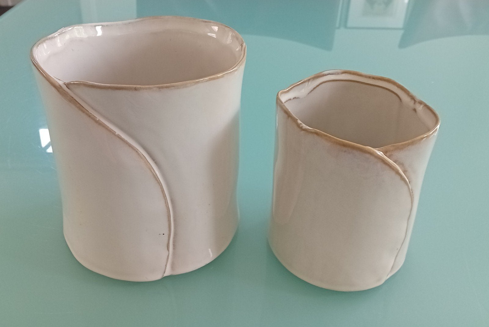set  van 2 vazen PTMD, Tuin en Terras, Ophalen, Rond, Aardewerk, Minder dan 40 cm