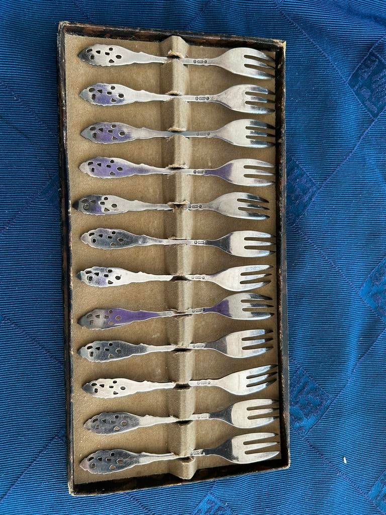 Antieke gebaksvorkjes en theelepels gero zilver, Antiek en Kunst, Ophalen of Verzenden