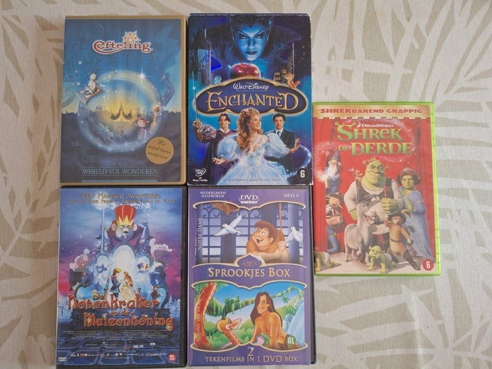 5 DVD Collectie: oa Shrek, Disney, Efteling, Sprookjes Box, Animatie, Alle leeftijden, Nederlands, Ophalen of Verzenden