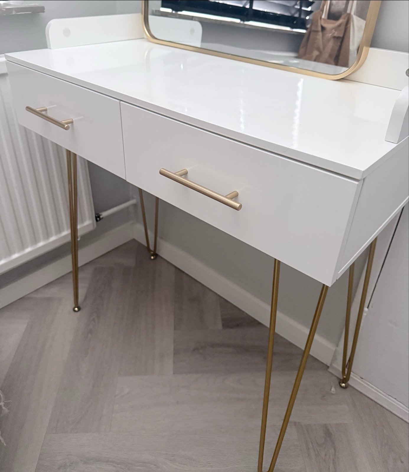 Witte kaptafel met gouden poten (spiegel optioneel), Gebruikt, Minder dan 100 cm, Hout, 50 tot 100 cm