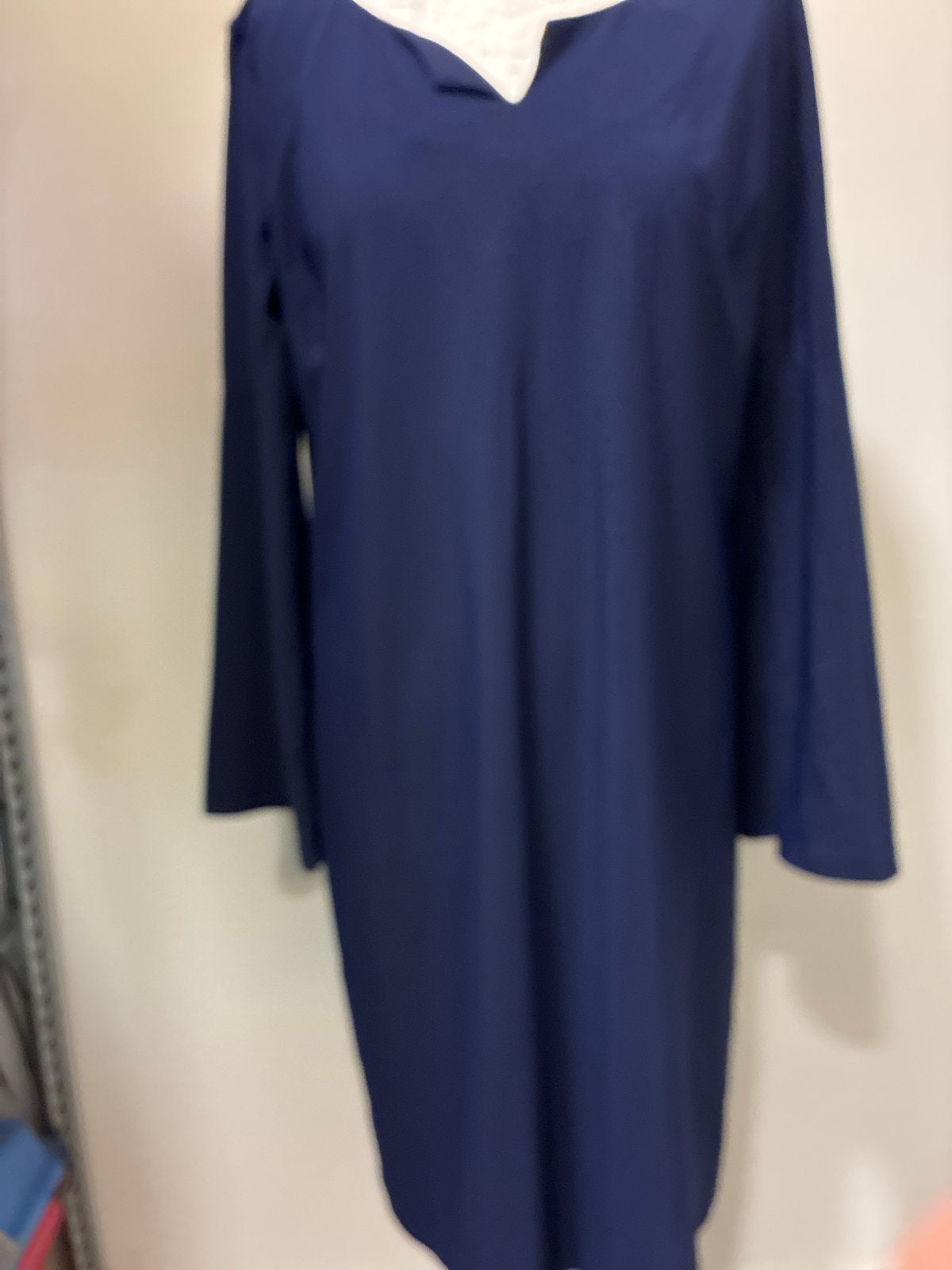 LaDress Wilma jurk navy travelstof trompetmouw maat L zgan, Blauw, Maat 42/44 (L), Ophalen of Verzenden, Zo goed als nieuw