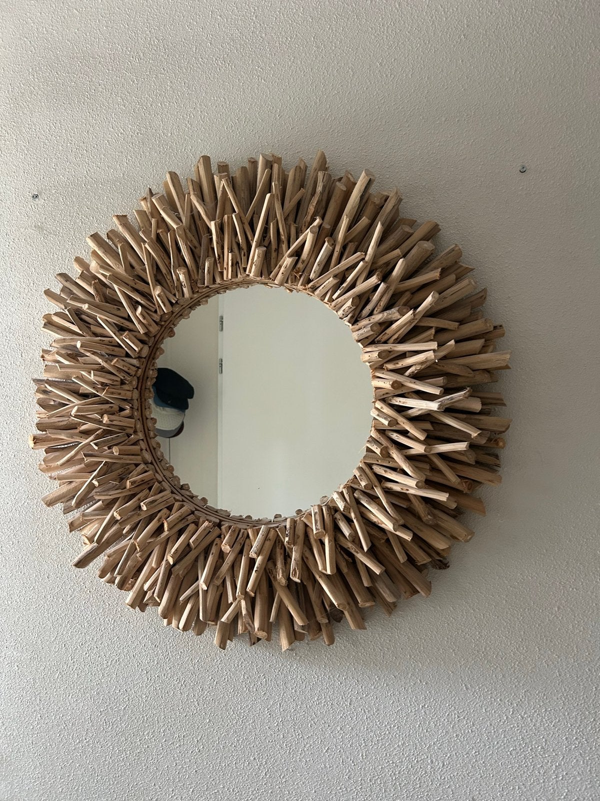 Ronde spiegel met houten takjes rand, Huis en Inrichting, Ophalen, Gebruikt, Rond, Minder dan 100 cm