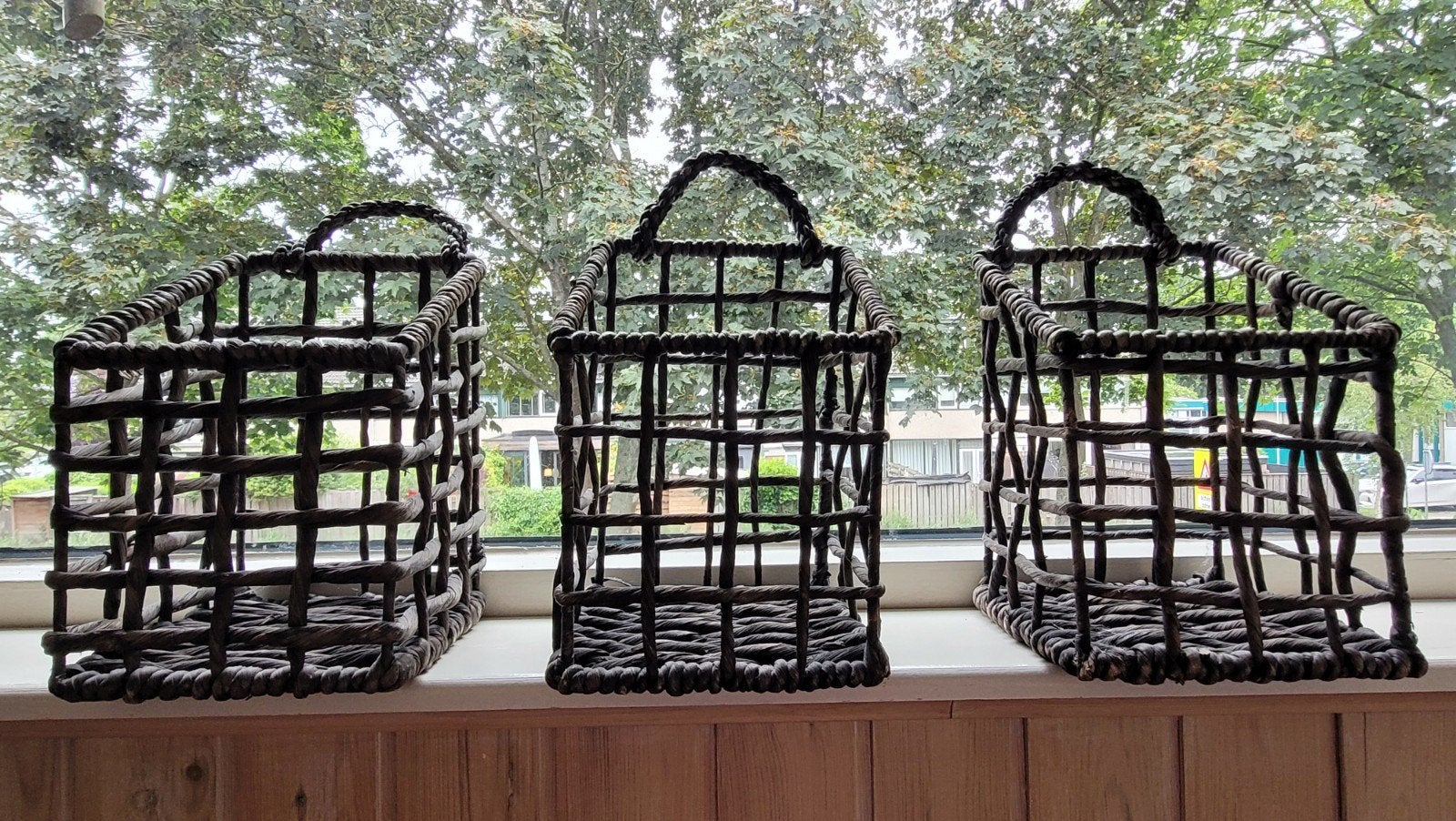 Set van 3 rieten wandmandjes - vierkant, handgemaakt., Ophalen of Verzenden, Nieuw, Riet