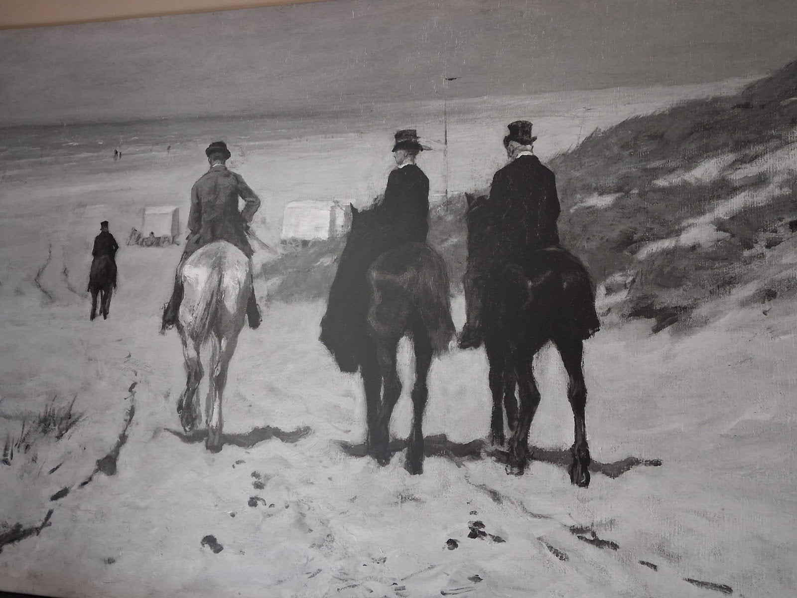 morgenrit langs het strand, canvas, zwart/wit ,180x120, Ophalen, Oud hollands