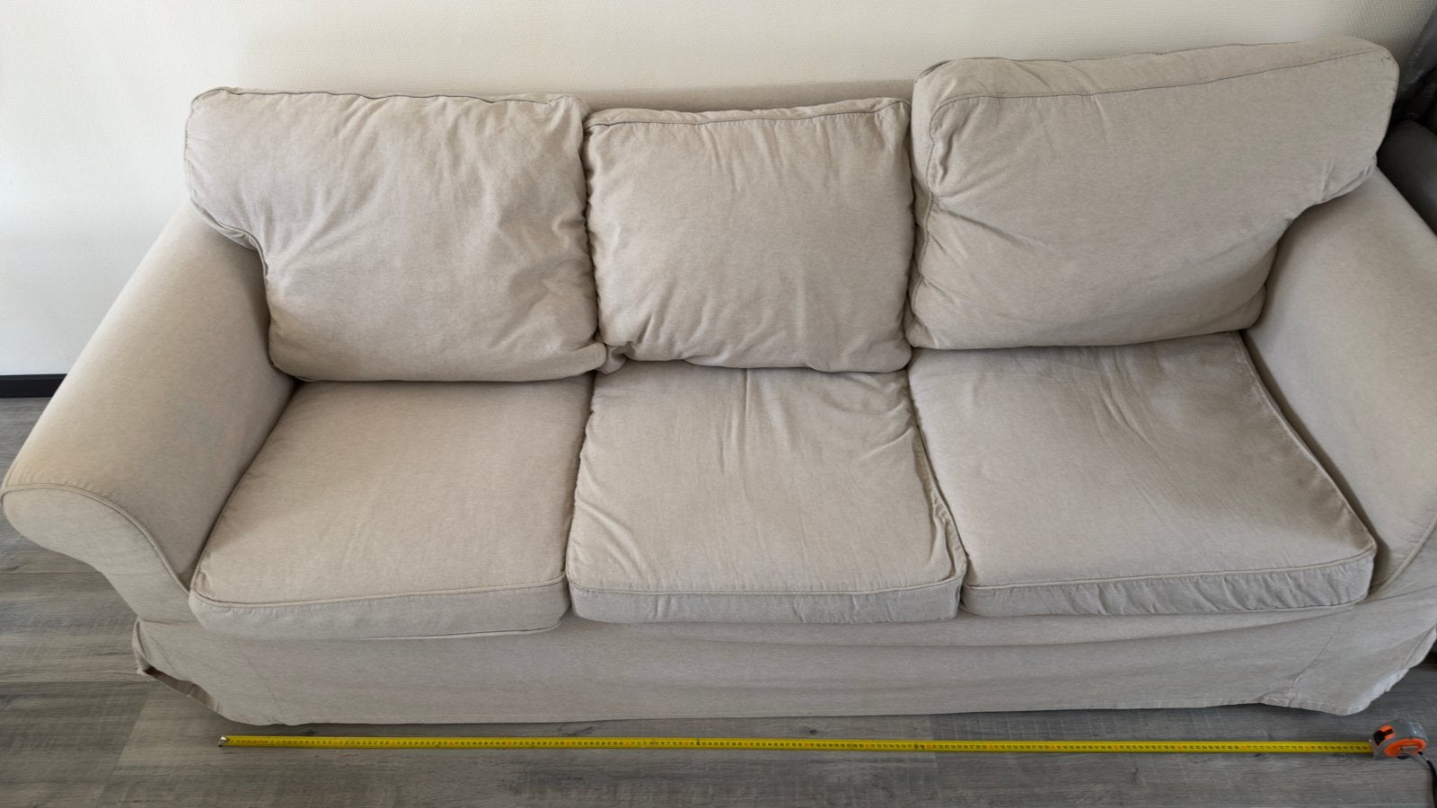 Comfortabele Ikea 3-zitsbank, lichtbeige, 190x66 cm, Ophalen, Gebruikt, Minder dan 75 cm, 150 tot 200 cm